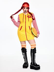 ROMWE Avant Halloween Cosplay Role Play Stage Performance Costume Plus Size Slim Fit Hooded Dress - Yellow - View 8