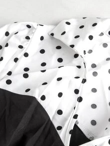 Momance Elegant Commuter Style Maternity Dress With Shirt Collar And Polka Dot Patchwork - Black - View 7