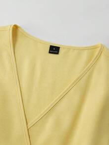 EMERY ROSE Standard Size Women's Ruffle V-Neck Fitted Vacation Elegant Mid-Length Dress - Yellow - View 5