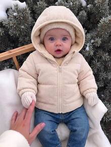 Bubblio Baby Boy Winter Thermal Lined Hooded Zip-Up Jacket - Apricot - View 4
