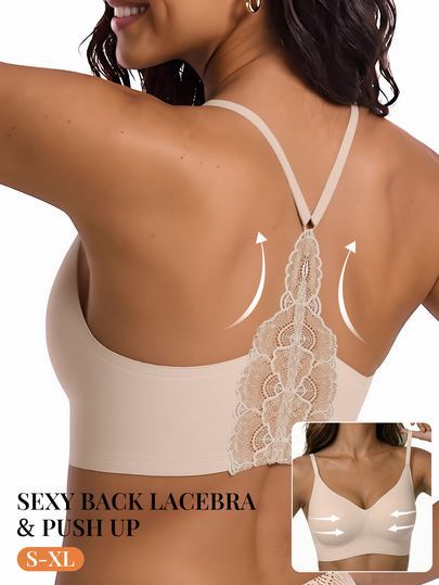 SHEIN 1 pieza Sujetador sin aros tipo pullover con tirantes finos, almohadillas de copa no extraíbles, patchwork de encaje y soporte de pegamento de gelatina