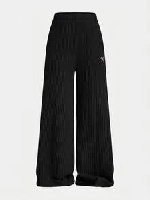 SHEIN 青少年女孩百搭蝴蝶結圖案長袖上衣與長褲兩件套，淺灰色 - 黑色 - 查看 5