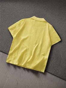 Mainfolk Camisa polo de manga corta de punto elástico y ajuste ceñido para hombre, adecuada para verano y uso diario, brunch, boda, amarillo pálido, casual - Amarillo - Ver 3