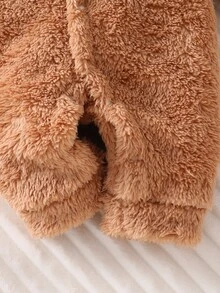 Newborn Khaki Plush Teddy Bear Design Autumn  Long Sleeve Footed Romper With Front Buttons - Khaki - View 6