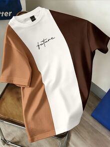 Daypath Men's Letter Print Contrast Color Crew Neck Short Sleeve Casual T-Shirt - Multicolor - View 1