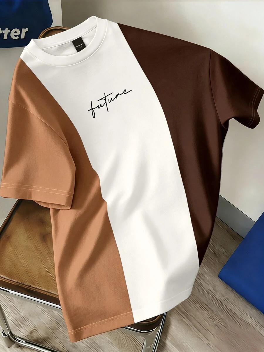 Daypath Men's Letter Print Contrast Color Crew Neck Short Sleeve Casual T-Shirt - Multicolor - View 1