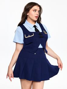 ROMWE Halloween Rabbit Cosplay Cute Outfit Plus Size 2 Pieces Set - Blue - View 4