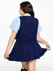 ROMWE Halloween Rabbit Cosplay Cute Outfit Plus Size 2 Pieces Set - Blue - View 3