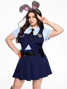 ROMWE Halloween Rabbit Cosplay Cute Outfit Plus Size 2 Pieces Set - Blue - View 7