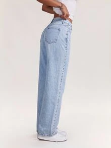 SHEIN Tall Women's TALL Tall Rivet Decor Light Wash Denim Jeans - Light Wash - View 3