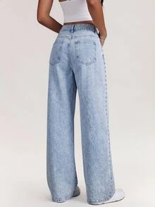 SHEIN Tall Women's TALL Tall Rivet Decor Light Wash Denim Jeans - Light Wash - View 2