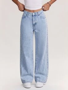SHEIN Tall Women's TALL Tall Rivet Decor Light Wash Denim Jeans - Light Wash - View 5