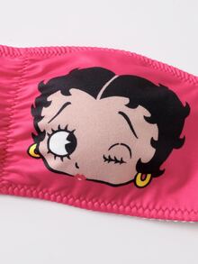 Betty Boop x SHEIN Women's Letter & Character Print Ruched Bandeau Bra - Hot Pink - View 12