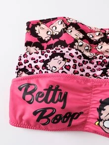 Betty Boop x SHEIN Women's Letter & Character Print Ruched Bandeau Bra - Hot Pink - View 10