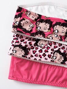 Betty Boop x SHEIN Women's Letter & Character Print Ruched Bandeau Bra - Hot Pink - View 11