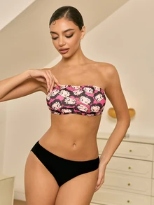 Betty Boop x SHEIN Women's Letter & Character Print Ruched Bandeau Bra - Hot Pink - View 6