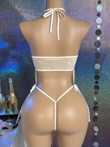 MidnightGlam طقم ملابس داخلية نسائي بقطعتين مع شرابات - أصفر - مشاهدة 2