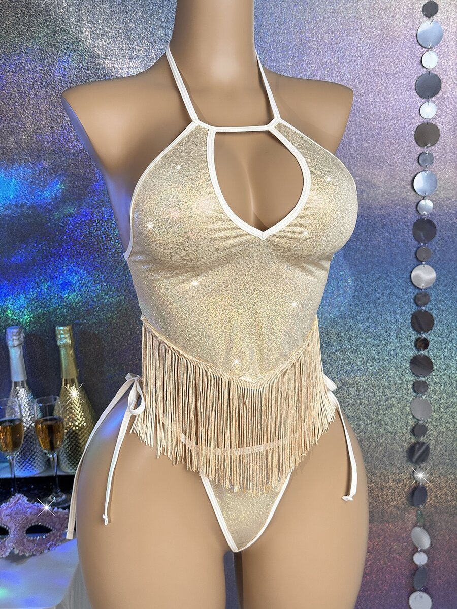 MidnightGlam 女款 2 件組流蘇內衣套裝 - 黃色 - 查看 1