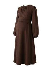 SHEIN Maternity Dress With Small Round Neck, Waist Knot, Cross A-Line Hem, Grey Woven Fabric Dress - Dark Grey - View 3