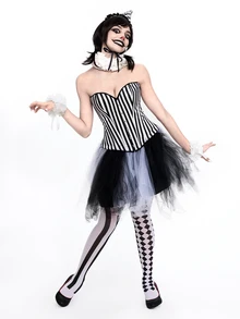 ROMWE Goth ملابس علوية نسائية مشكلة بتصميم صدرية مخططة مع أزرار أمامية - أبيض وأسود - مشاهدة 3