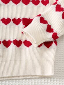 Cozy Pixies Baby Girl Heart Pattern Bow Front Sweater & Pleated Knit Autumn Winter Skirt - Red - View 5
