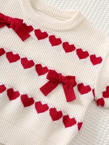 Cozy Pixies Baby Girl Heart Pattern Bow Front Sweater & Pleated Knit Autumn Winter Skirt - Red - View 8