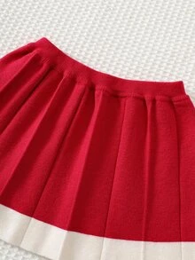 Cozy Pixies Baby Girl Heart Pattern Bow Front Sweater & Pleated Knit Autumn Winter Skirt - Red - View 4