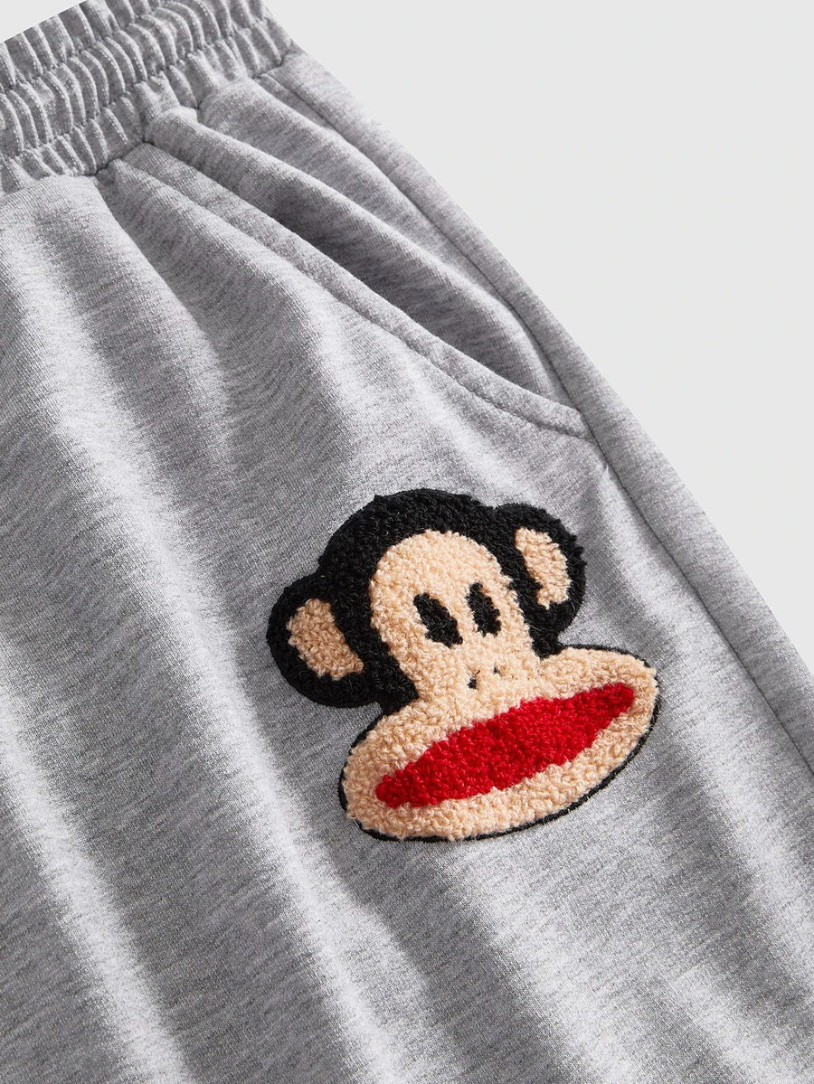Paul Frank X ROMWE بنطلون رياضي كاجوال متعدد الاستخدامات يومي للنساء بمقاس كبير مع خصر برباط وطبعة كرتونية بحروف - رمادي - مشاهدة 1