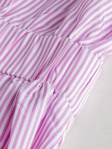 Momance Maternity Casual Long Sleeve Shirt Collar Front Pocket Button Front Waist Tie Elastic A-Line Pink Striped Dress Fall - Pink - View 7