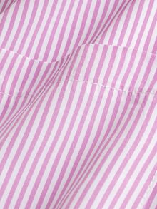 Momance Maternity Casual Long Sleeve Shirt Collar Front Pocket Button Front Waist Tie Elastic A-Line Pink Striped Dress Fall - Pink - View 5