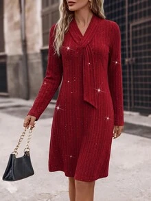 SHEIN Clasi Gaun Pendek Kasual Wanita Warna Polos untuk Sehari-hari di Musim Panas - Burgundy - View 5
