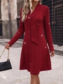 SHEIN Clasi Gaun Pendek Kasual Wanita Warna Polos untuk Sehari-hari di Musim Panas - Burgundy - View 6