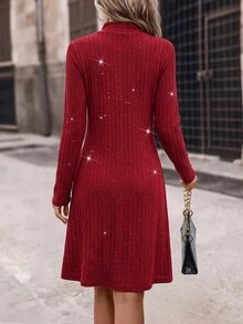 SHEIN Clasi Gaun Pendek Kasual Wanita Warna Polos untuk Sehari-hari di Musim Panas - Burgundy - View 2