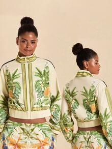 Travachic Tropical Print Casual Tropical Tropicoquette Sports Jacket Going Out Everyday Beige Autumn - Green - View 8