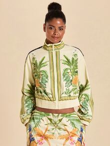 Travachic Tropical Print Casual Tropical Tropicoquette Sports Jacket Going Out Everyday Beige Autumn - Green - View 4