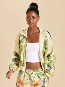 Travachic Tropical Print Casual Tropical Tropicoquette Sports Jacket Going Out Everyday Beige Autumn - Green - View 7