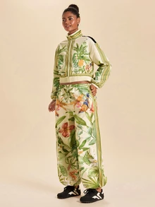 Travachic Tropical Print Casual Tropical Tropicoquette Sports Jacket Going Out Everyday Beige Autumn - Green - View 6
