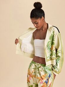 Travachic Tropical Print Casual Tropical Tropicoquette Sports Jacket Going Out Everyday Beige Autumn - Green - View 9