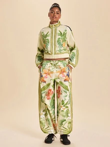 Travachic Tropical Print Casual Tropical Tropicoquette Sports Jacket Going Out Everyday Beige Autumn - Green - View 1