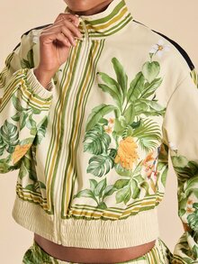 Travachic Tropical Print Casual Tropical Tropicoquette Sports Jacket Going Out Everyday Beige Autumn - Green - View 2