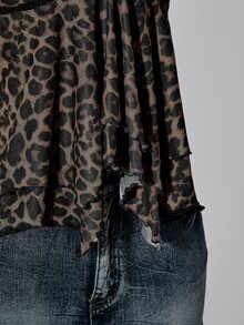 SHEIN ICON 女款大尺碼豹紋蕾絲拼接上衣 - 棕色 - 查看 12