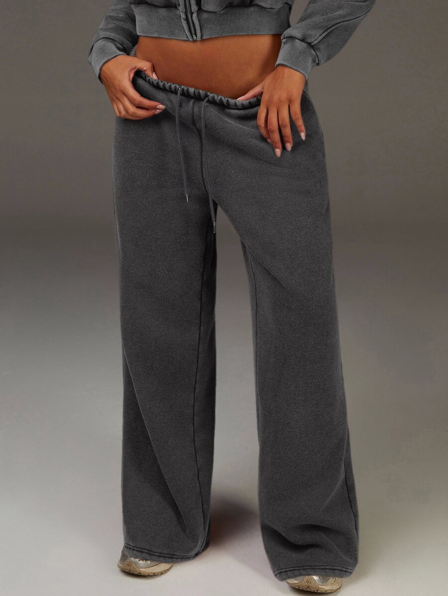 Athîral Women's Drawstring Waist Pockets Wide Leg Loose Sweatpants - Light Grey - View 1
