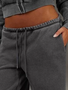 Athîral Women's Drawstring Waist Pockets Wide Leg Loose Sweatpants - Light Grey - View 2
