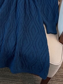 GlowEve CURVE Plus Size V-Neck Lantern Sleeve A-Line Thick Knit Dress With Button Rope Detail, Solid Color Winter Knit Dress - Navy Blue - View 7