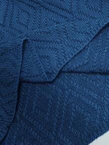 GlowEve CURVE Plus Size V-Neck Lantern Sleeve A-Line Thick Knit Dress With Button Rope Detail, Solid Color Winter Knit Dress - Navy Blue - View 4