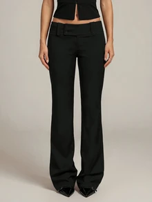 SHEIN Tall Fashionable Versatile Solid Color Low Waist Long Pants - Black - View 4