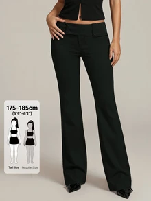 SHEIN Tall Fashionable Versatile Solid Color Low Waist Long Pants - Black - View 8