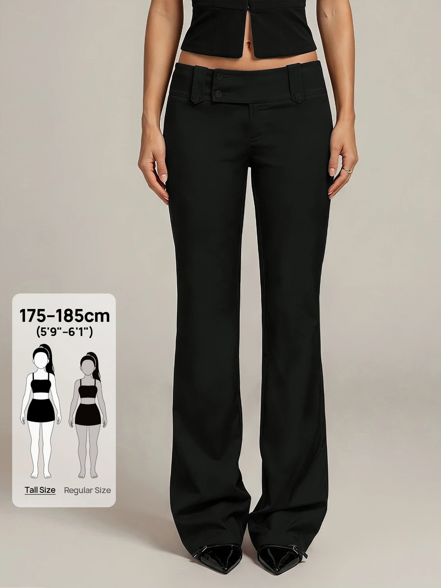 SHEIN Tall Fashionable Versatile Solid Color Low Waist Long Pants - Black - View 1