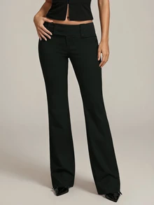 SHEIN Tall Fashionable Versatile Solid Color Low Waist Long Pants - Black - View 3