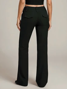 SHEIN Tall Fashionable Versatile Solid Color Low Waist Long Pants - Black - View 2